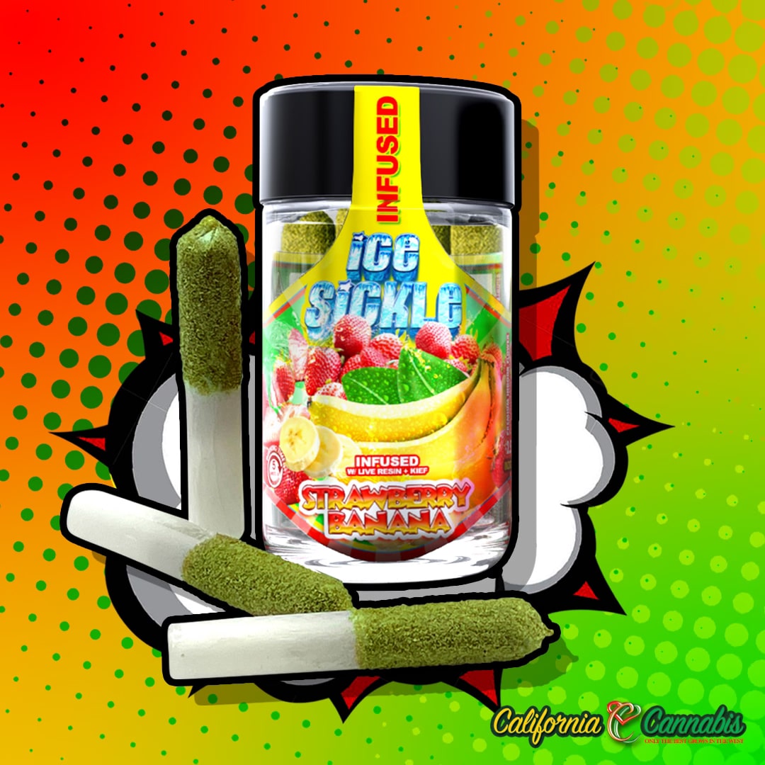 Strawberry Banana Sativa Pre-Rolls – 5 Pack Glass Jar Ice Sickle Edition