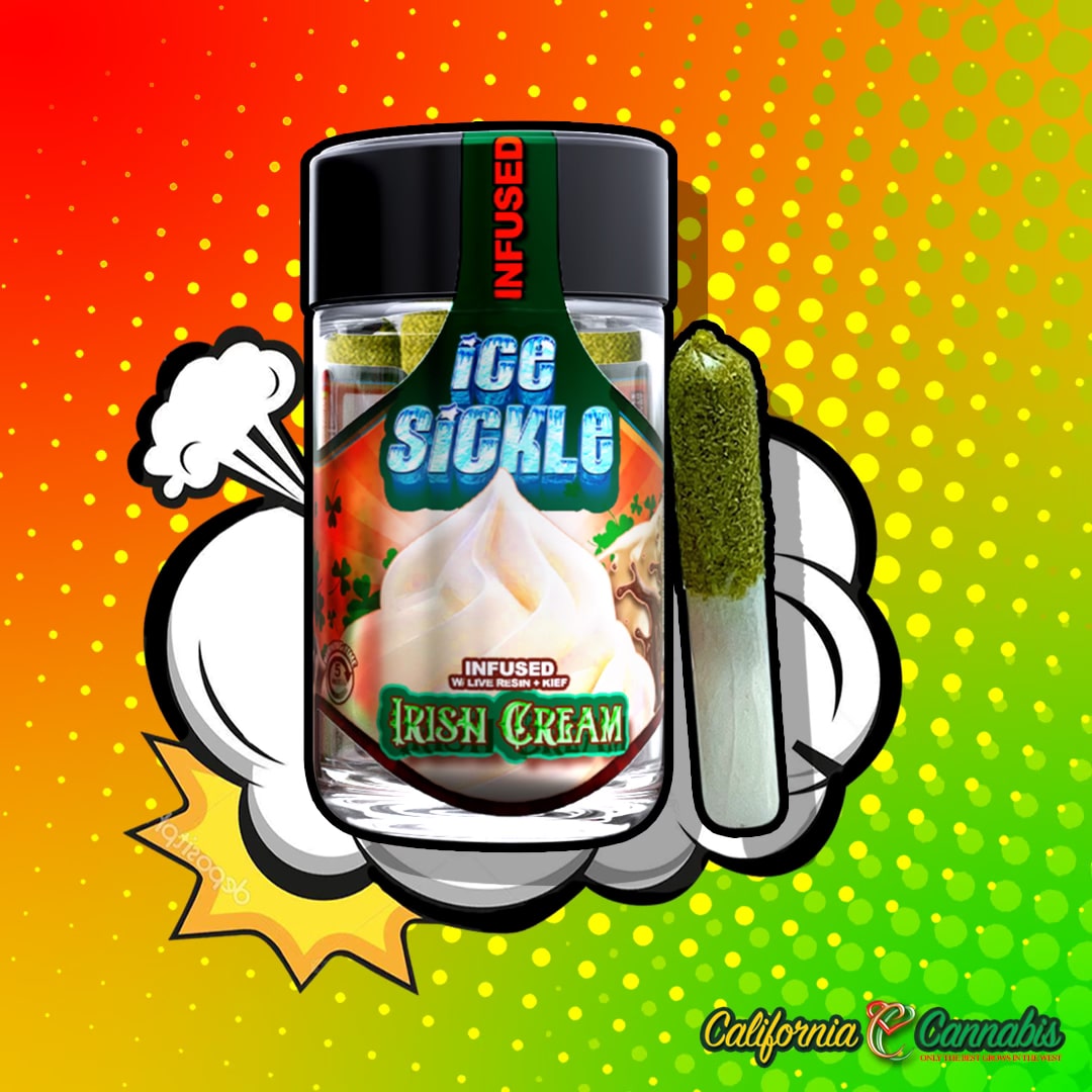 Irish Cream Indica Pre-Rolls – 5 Pack Glass Jar Ice Sickle Edition
